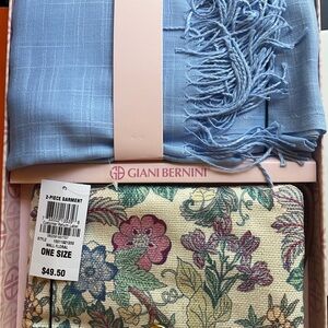Giani Bernini Blue Scarf and Floral Pouch Set